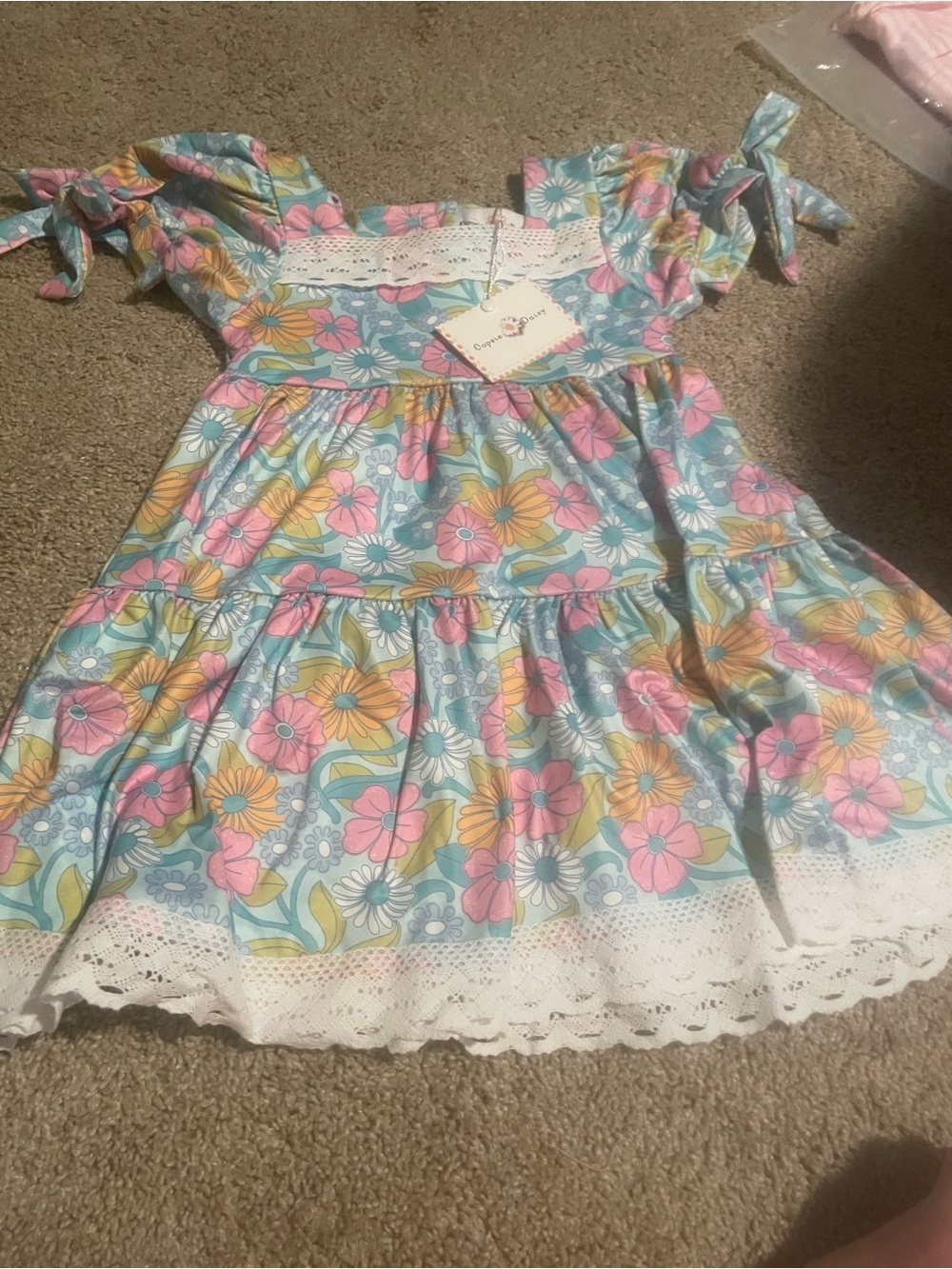 Girls Floral Tie-Sleeve Sundress in Pastel Blue